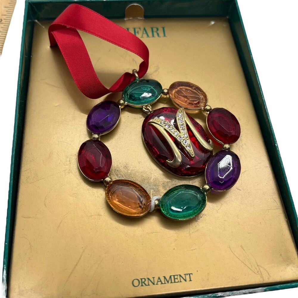 Trifari M Initial Ornament Christmas Bold Colorful Jewels New In Box Box Damage